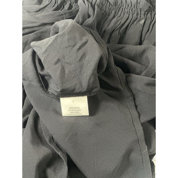 Blue Rain Women’s Black Boho Peasant Dress Small Bell Sleeves Floral Embroidered - Picture 5 of 7